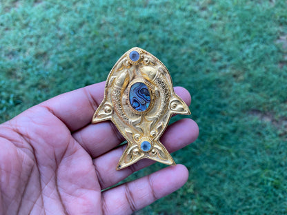Large Natural Abalone Fish Shapes Pendant, High Quality 18K Brushed Gold Overlay Non Tarnish,  Light Weight Jewelry