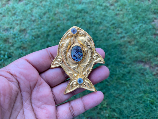 Large Natural Abalone Fish Shapes Pendant, High Quality 18K Brushed Gold Overlay Non Tarnish,  Light Weight Jewelry
