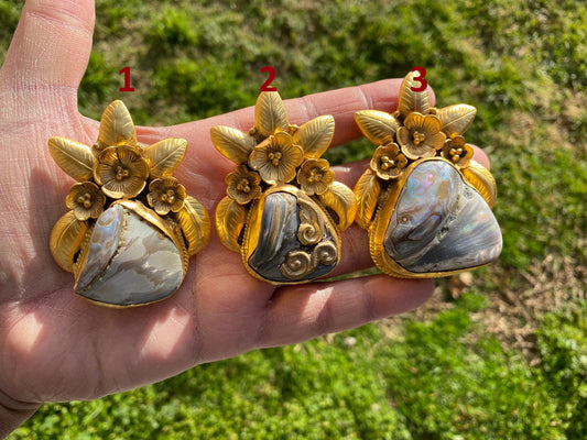 Large Natural Abalone Shell 18K Brushed Gold Overlay Pendant for Necklace, Non Tarnish Jewelry, Abalone Shell Jewelry, Sea Shell Jewelry