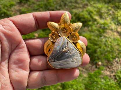 Large Natural Abalone Shell 18K Brushed Gold Overlay Pendant for Necklace, Non Tarnish Jewelry, Abalone Shell Jewelry, Sea Shell Jewelry
