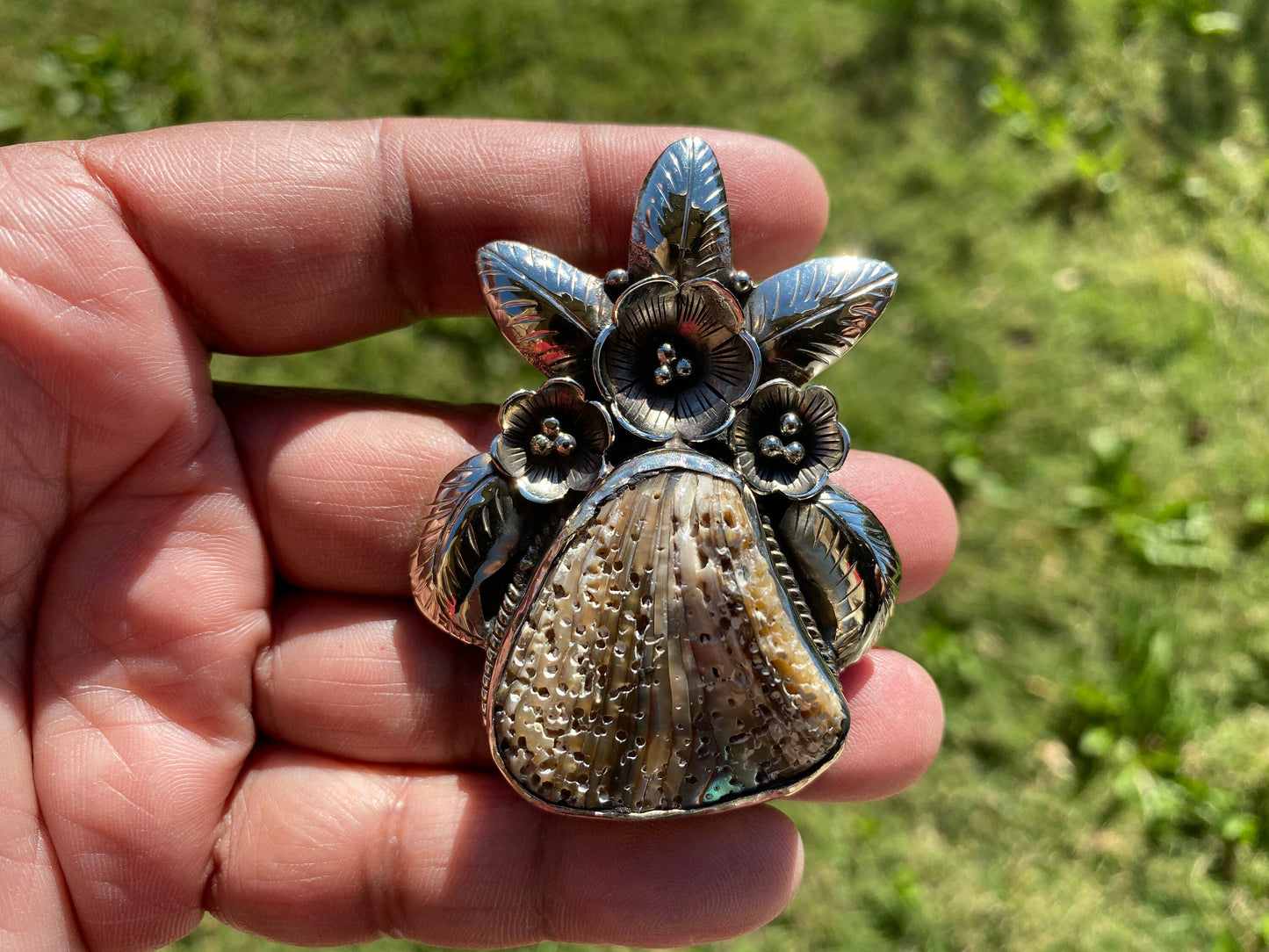 Large Natural Abalone Shell Tibetan Pendant, Paua Shell Pendant, Abalone Jewelry, Abalone Shell Jewelry, Christmas Gift, Sea Shell Jewelry