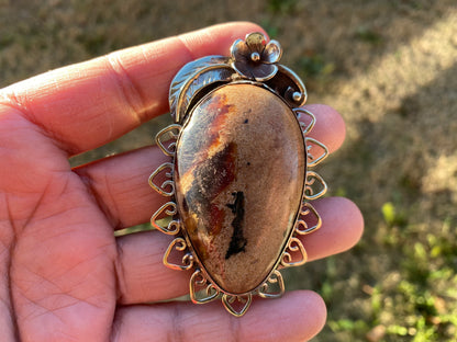 Large Natural Baltic Amber Tibetan Silver Pendant, Fossilized Pendant, Psychic Protection, Release Negative Energy, Genuine Amber Jewelry