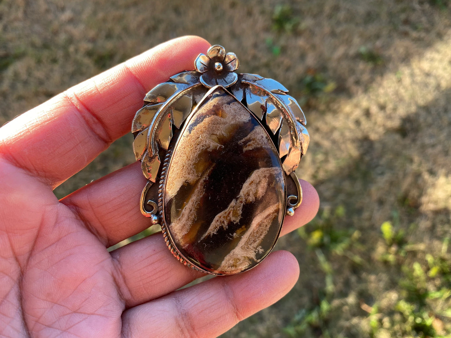 Large Natural Baltic Amber Tibetan Silver Pendant, Fossilized Pendant, Psychic Protection, Release Negative Energy, Genuine Amber Jewelry