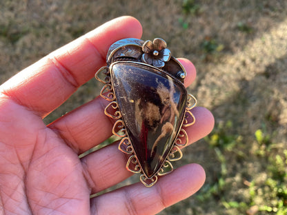 Large Natural Baltic Amber Tibetan Silver Pendant, Fossilized Pendant, Psychic Protection, Release Negative Energy, Genuine Amber Jewelry