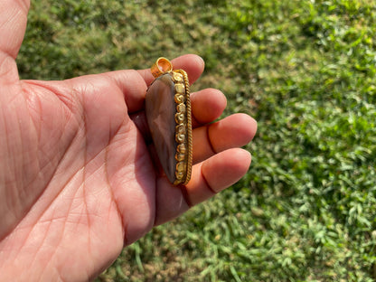 Large Natural Dendritic Opal Agate, High Quality 18K Brushed Gold Overlay, Non Tarnish Pendant, Gemstone, Tibetan Pendant, Women's Jewelry