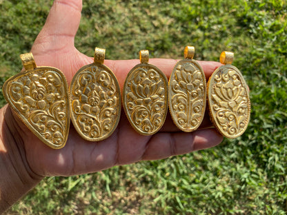 Large Natural Dendritic Opal Agate, High Quality 18K Brushed Gold Overlay, Non Tarnish Pendant, Gemstone, Tibetan Pendant, Women's Jewelry