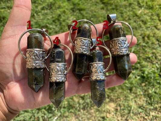 Large Point Labradorite Natural Stone Tibetan Silver Pendant, Unique Jewelry, Healing Crystal, Spiritual Protection Healing Calming Jewelry