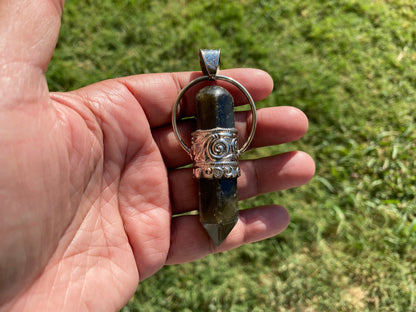 Large Point Labradorite Natural Stone Tibetan Silver Pendant, Unique Jewelry, Healing Crystal, Spiritual Protection Healing Calming Jewelry