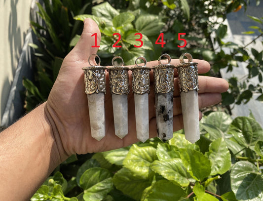 Large Pointed Natural Moonstone Pendant in Tibetan Silver | Daily Wear Pendant for Necklace, Positive Energy and Healing Stone Jewelry