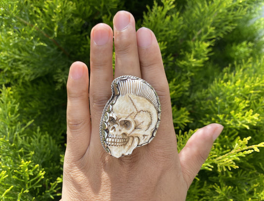 Large Punk Skull Buffalo Bone Tibetan Silver Ring | Unisex Skull Ring, Jewelry for Men or Women, Boho Jewelry, Handmade Ring, Gift