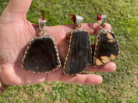 Large Raw Amber Slab Tibetan Silver Pendant, Fossilized Amber Jewelry, Ancient Style Amber Pendant, Earthy Bohemian Jewelry, Jewelry Gift