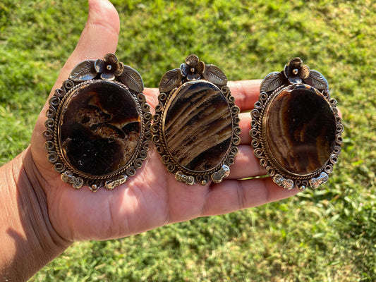 Large Raw Fossilized Baltic Amber Tibetan Silver Pendant, Healing Amber, Amber Jewelry, Rough Amber, Metaphysical Stone, Boho Jewelry