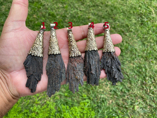 Large Raw Natural Black Kyanite Tibetan Silver Pendant, Natural Stone Jewelry, Women or Men Jewelry, Rough Healing Crystal, Black Stone