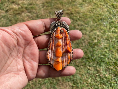 Large Raw Spiny Oyster Tibetan Silver Pendant, Nature Crafted, Desert Sea Gem, Oceanic Ornament, Ocean Jewel, Ocean Inspired Jewelry