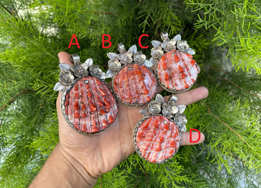 Large Raw Spiny Oyster Tibetan Silver Pendant, Southwestern Jewelry, for Men or Women, Bohemian Pendant, Anniversary Jewelry Gift