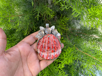 Large Raw Spiny Oyster Tibetan Silver Pendant, Southwestern Jewelry, for Men or Women, Bohemian Pendant, Anniversary Jewelry Gift