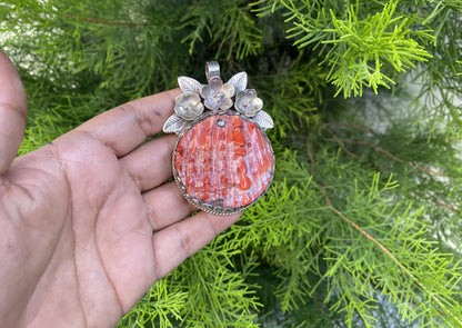 Large Raw Spiny Oyster Tibetan Silver Pendant, Southwestern Jewelry, for Men or Women, Bohemian Pendant, Anniversary Jewelry Gift