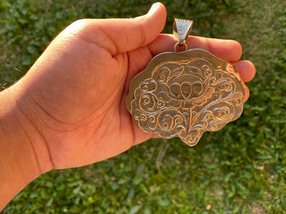 Large Skull Zodiac Libra Carved Buffalo Bone Tibetan Silver Pendant, Christmas Gift, Halloween Jewelry, Skeletons Pendant, Ancient Symbol