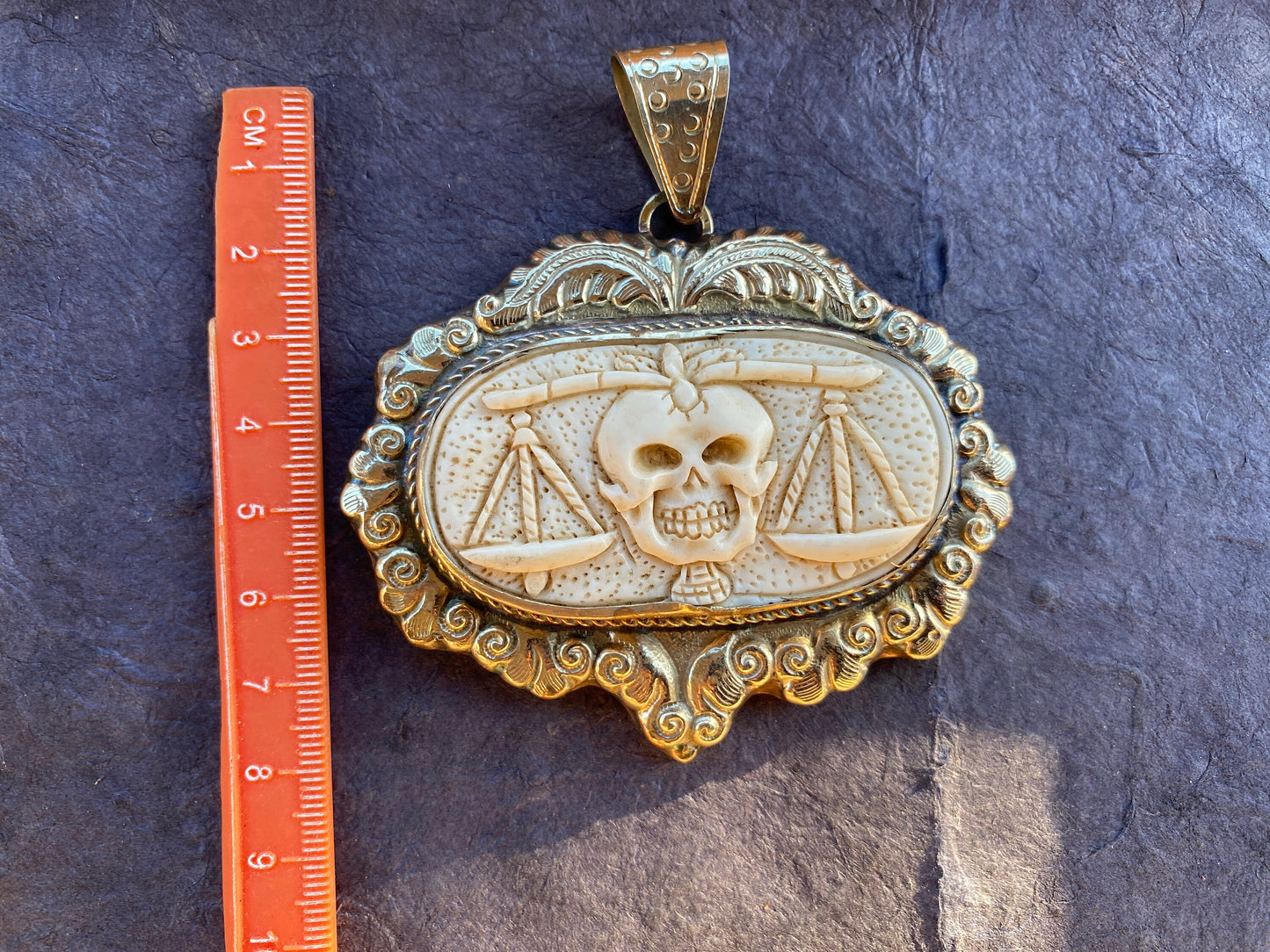 Large Skull Zodiac Libra Carved Buffalo Bone Tibetan Silver Pendant, Christmas Gift, Halloween Jewelry, Skeletons Pendant, Ancient Symbol