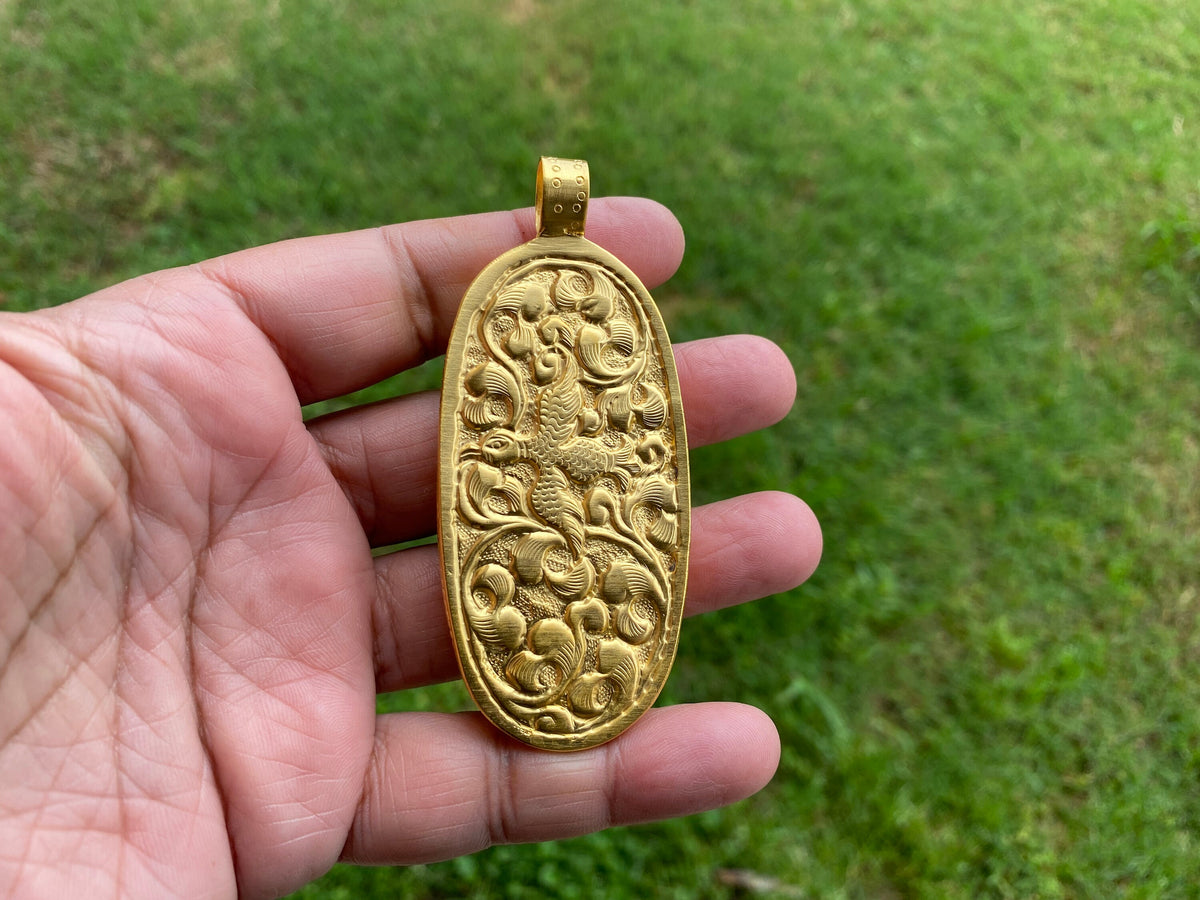 Large Skull with Dragon Carved Buffalo Bone High Quality 18k Matte Gold Overlay Non Tarnish, Unisex Skull Pendant, Jewelry for Men / Women