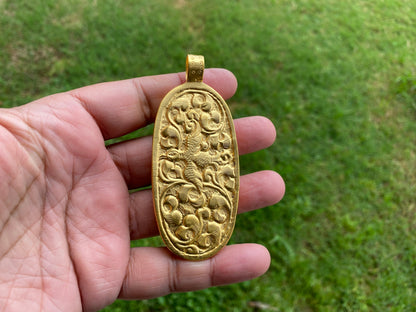 Large Skull with Dragon Carved Buffalo Bone High Quality 18k Matte Gold Overlay Non Tarnish, Unisex Skull Pendant, Jewelry for Men / Women