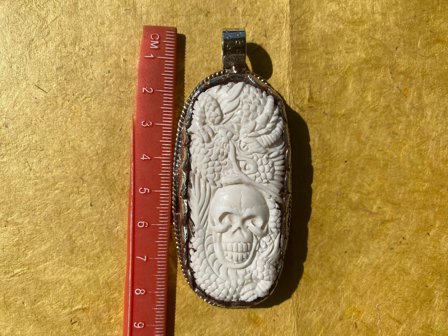 Large Skull with Dragon Carved Buffalo Bone Tibetan Silver Pendant, Unisex Skull Pendant, Jewelry for Men / Women, Sugar Skull, Skeleton