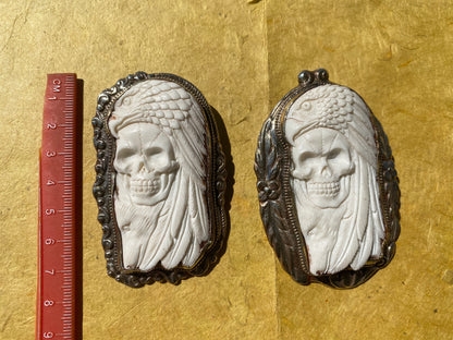 Large Skull with Eagle Carved Buffalo Bone Tibetan Silver Pendant, Unisex Skull Pendant, Jewelry for Men or Women, Sugar Skull, Skeleton