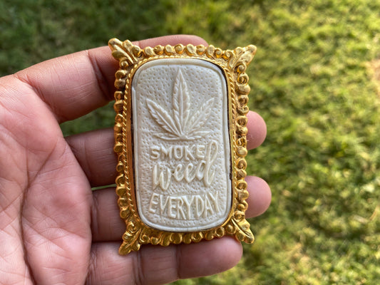 Large Smoke Weed Marijuana Cannabis Leaf Bone Pendant,  Non Tarnish High Quality Brushed Gold Overlay, Cannabis Leaf Pendant, Biker Pendant