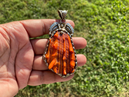Large Spiny Oyster Handcrafted Tibetan Silver Pendant, Nature Crafted, Desert Sea Gem, Oceanic Ornament, Ocean Jewel, Ocean Inspired Jewelry