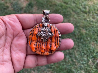 Large Spiny Oyster Shell Tibetan Silver Pendant, Native American Style Jewelry, Southwestern, Bohemian Jewelry for Men or Women