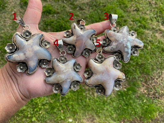 Large Starfish Lace Agate Natural Stone Tibetan Silver Pendant, Unique Christmas Gift, Focal Pendant, Cool Pendant, Healing Crystal Jewelry