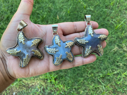 Large Stone Starfish Druzy Agate Tibetan Silver Pendant, Unique Christmas Gift, Focal Pendant, Natural Stone Cool Pendant, Healing Crystal