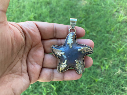 Large Stone Starfish Druzy Agate Tibetan Silver Pendant, Unique Christmas Gift, Focal Pendant, Natural Stone Cool Pendant, Healing Crystal