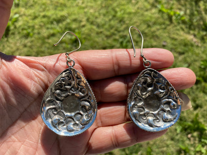 Large Tibetan Silver Pearl Earrings, Birthstone Earrings, Birthday Gift, Dangle Earrings, Bridesmaid Earring, Light Weight Earrings
