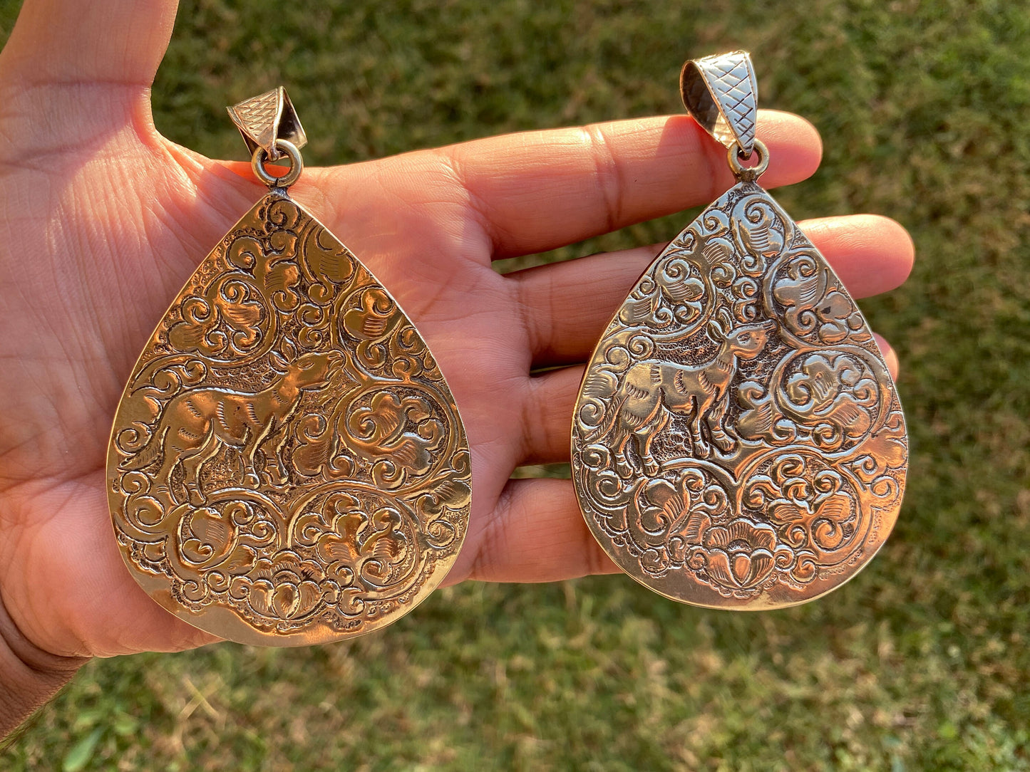 Large Tibetan Silver Pendant, Abalone with Ruby or Citrine Gemstone, Hand carved Jewelry from Nepal, Ethnic Tribe Jewelry,Birthstone Pendant
