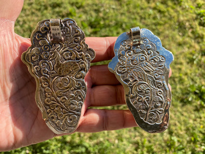 Large Bear with Eagle Carved Buffalo Bone Tibetan Silver Pendant, Jewelry for Men or Women, Ethnic Jewelry, Bone Pendant for Necklace, Boho