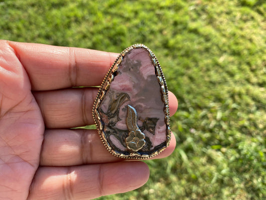 Large Raw Rhodochrosite Natural Stone Tibetan Silver Pendant, Heart Chakra Necklace Pendant, Women's or Men's Jewelry, Pink Stone Pendant