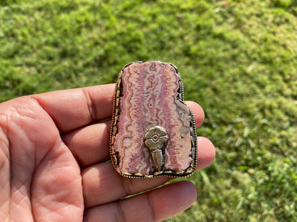 Large Raw Rhodochrosite Natural Stone Tibetan Silver Pendant, Heart Chakra Necklace Pendant, Women's or Men's Jewelry, Pink Stone Pendant