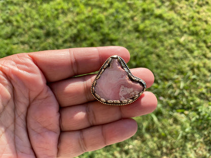Large Raw Rhodochrosite Natural Stone Tibetan Silver Pendant, Heart Chakra Necklace Pendant, Women's or Men's Jewelry, Pink Stone Pendant
