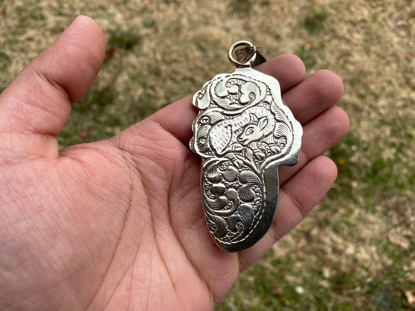 Large Skull with Eagle Carved Buffalo  Bone Turquoise Tibetan Silver Pendant, Unisex Skull Pendant, Jewelry for Men or Women, Sugar Skull
