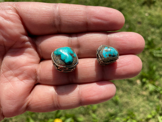 Large & Small Natural Turquoise Nuggets Tibetan Silver Bead, Gemstone Beads, Nature Jewelry Bead,  Beads for Necklace, Bracelet Charm Bead