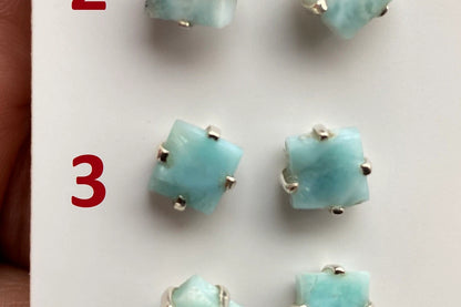 Tiny Rough Larimar Sterling Silver Stud Earrings, Larimar Earring, Larimar Jewelry, Raw Larimar Stone, Raw Larimar Slab, Raw Larimar Crystal