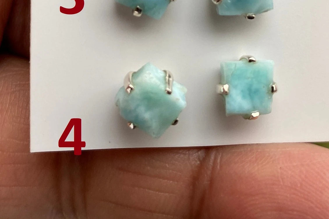 Tiny Rough Larimar Sterling Silver Stud Earrings, Larimar Earring, Larimar Jewelry, Raw Larimar Stone, Raw Larimar Slab, Raw Larimar Crystal