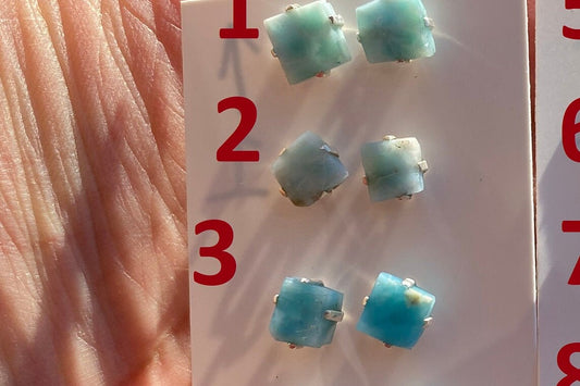 Small Raw Larimar Stud Earrings Sterling Silver, Larimar Earrings, Larimar Jewelry, Raw Larimar Stone, Raw Larimar Slab, Raw Larimar Crystal