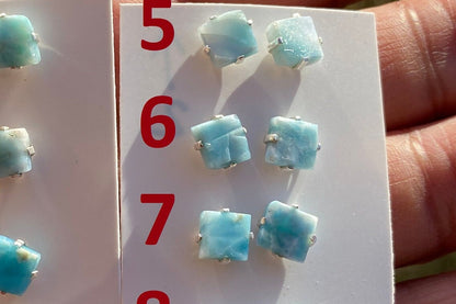 Small Raw Larimar Stud Earrings Sterling Silver, Larimar Earrings, Larimar Jewelry, Raw Larimar Stone, Raw Larimar Slab, Raw Larimar Crystal
