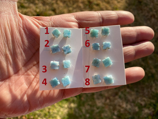 Tiny Raw Larimar Stud Earrings Sterling Silver, Larimar Earrings, Larimar Jewelry, Raw Larimar Stone, Raw Larimar Slab, Raw Larimar Crystal