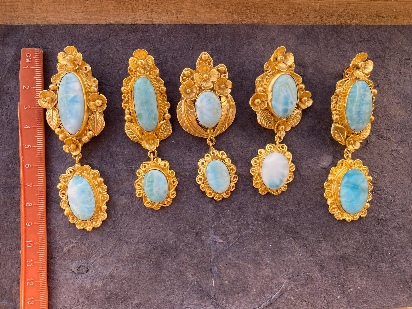 Larimar Natural Stone Brushed Gold Pendant, Non Tarnish Gold Overlay, Jewelry for Women, Ethnic Jewelry, Energy Stone Pendant, Blue Stone