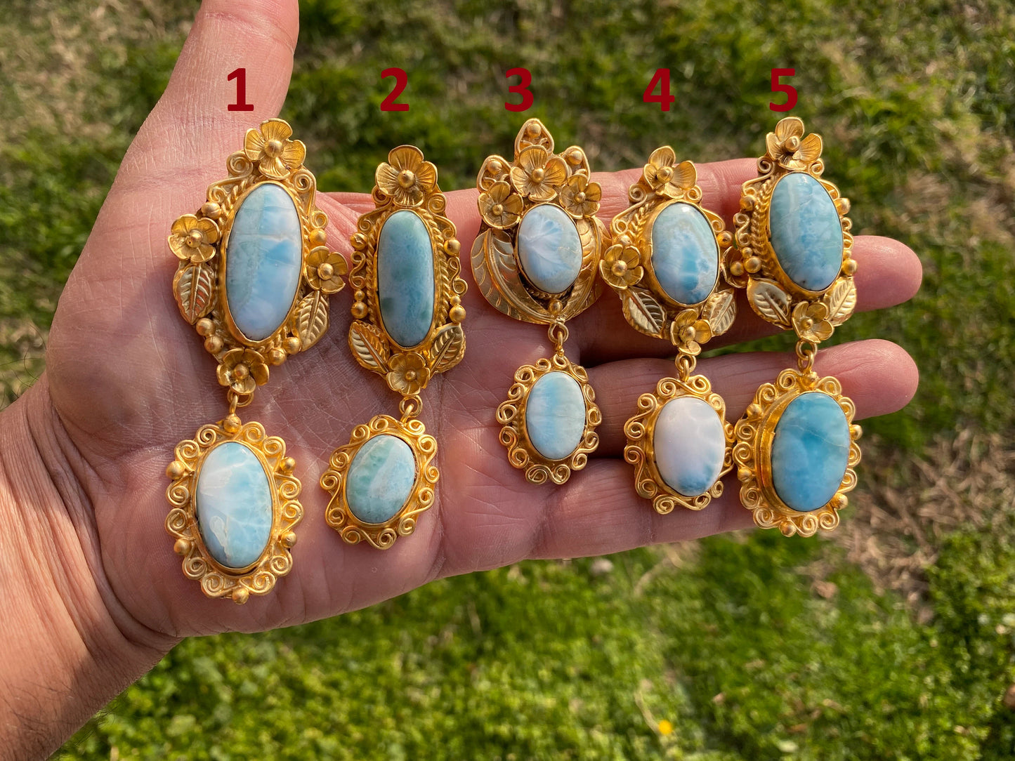Larimar Natural Stone Brushed Gold Pendant, Non Tarnish Gold Overlay, Jewelry for Women, Ethnic Jewelry, Energy Stone Pendant, Blue Stone