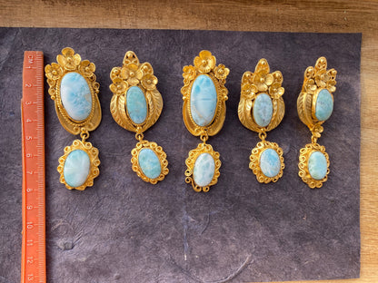 Larimar Natural Stone Gold Pendant, Non Tarnish Brushed Gold Overlay, Jewelry for Women, Ethnic Jewelry, Ocean Blue Stone, Throat Chakra