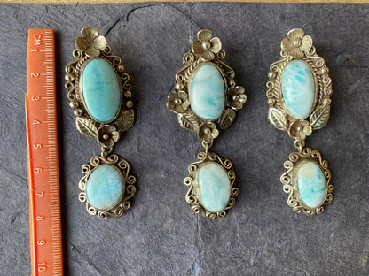 Larimar Natural Stone Tibetan Silver Pendant, Jewelry for Women, Ethnic Jewelry, Energy Stone Pendant, Birthstone, Hill Tribe, Antique Style